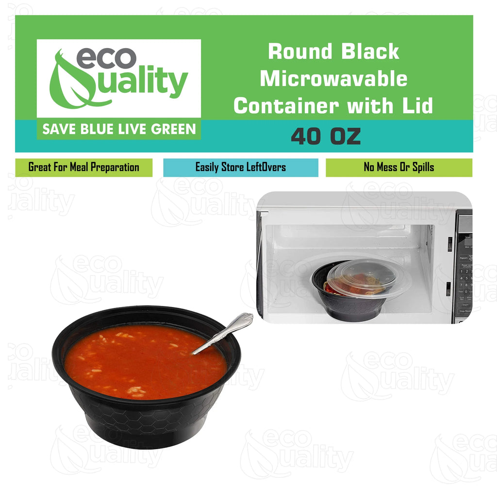 50 Pack 40 oz Black Round Meal Prep Containers with Lids H4202