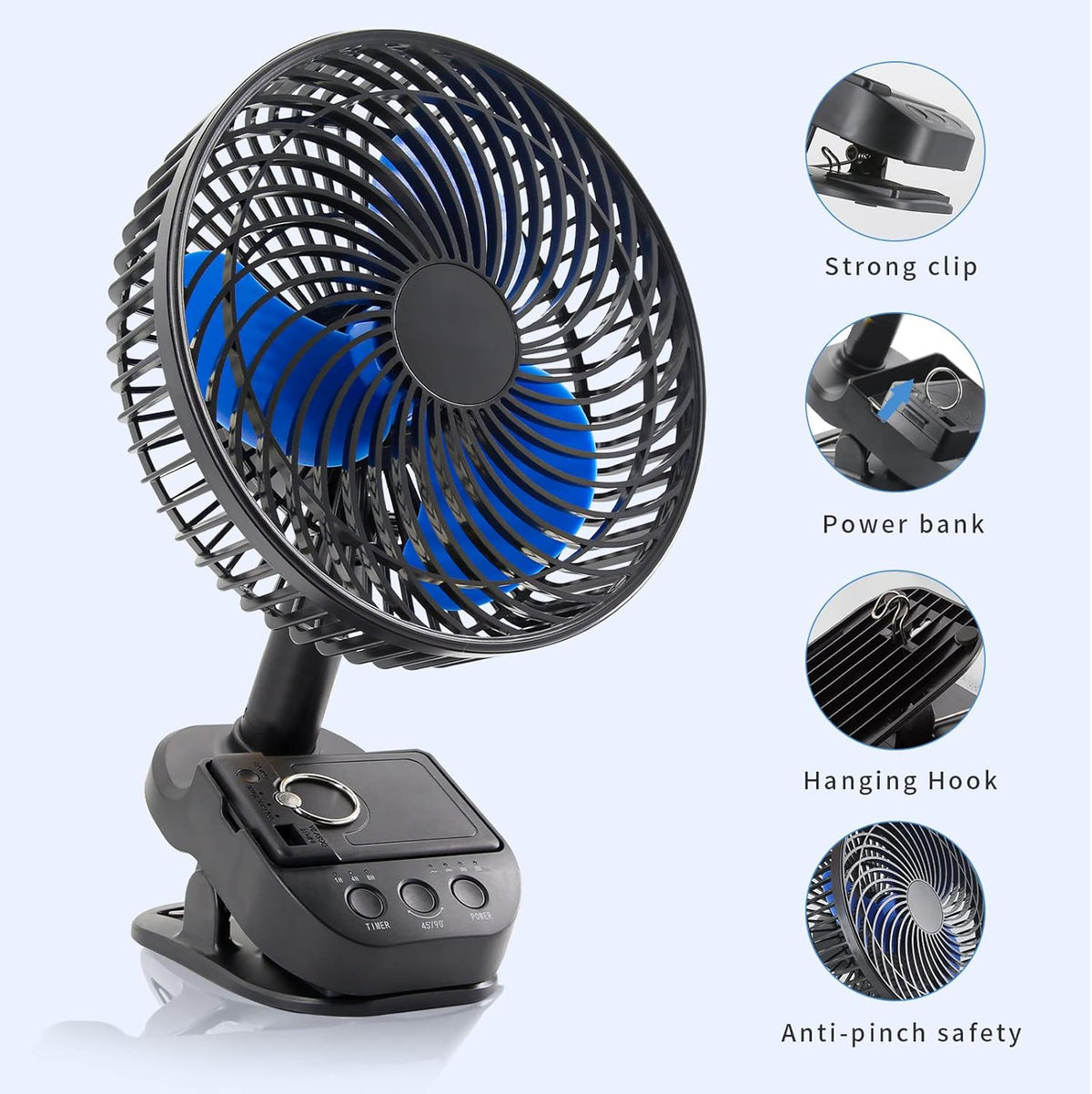 Rechargeable 8" Clip Fan with Power Bank Function, Pack of 2 Y256248
