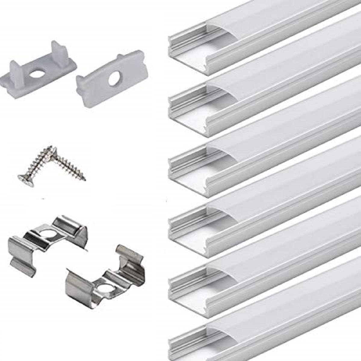 6x2m LED Strip Light Channel with Milky Cover Diffusers, End Caps and Mounting Clips B887190