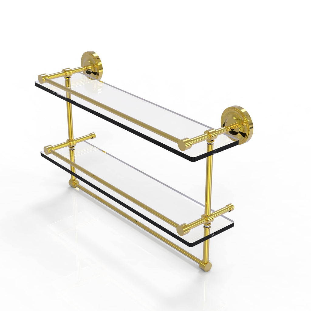 Polished Brass Double Glass Shelf with Towel Bar L999638