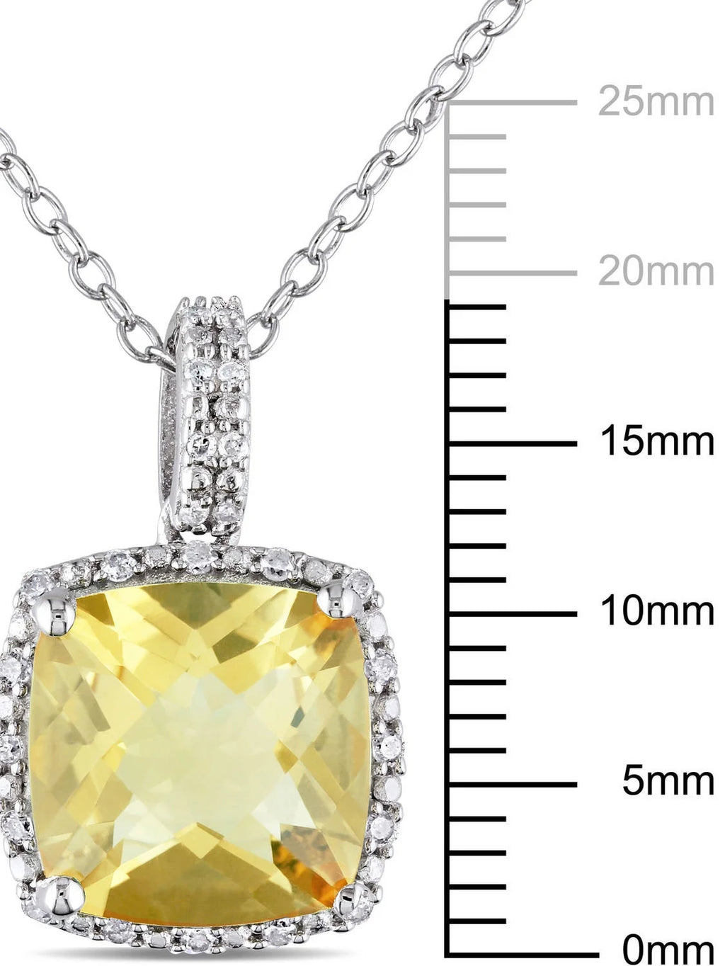 Sterling Silver Citrine and Diamond Halo Pendant with Chain N38116