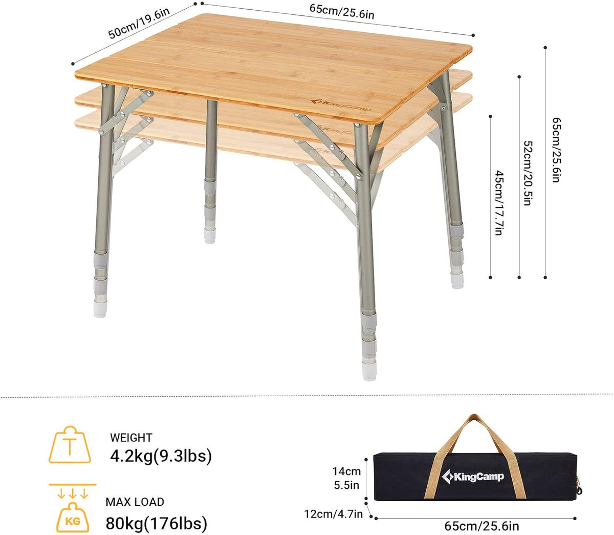Bamboo Portable Folding Camping Table with Carry Bag N872539