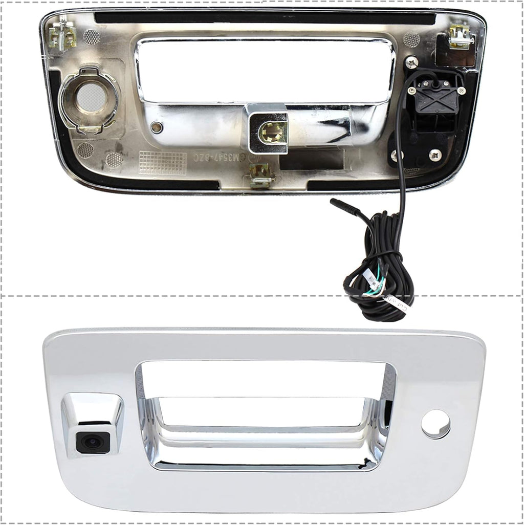 Chrome Tailgate Handle Backup Camera for Chevrolet Silverado GMC Sierra 1500 2007-2013 2500 3500 Heavy Duty 2007-2014 Waterproof Removable Guide Line Reversing Backing Cameras L184