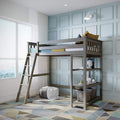 White Twin High Loft Bed with Bookcase J317