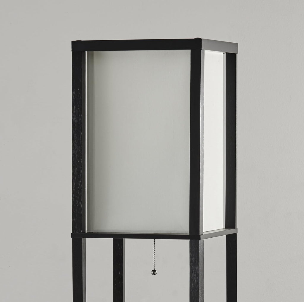Three Drawer Shelf Lamp, 72 in, 150W Incandescent/ 150W CFL, Black PVC Veneer on MDF, 1 Floor Lamp T4115