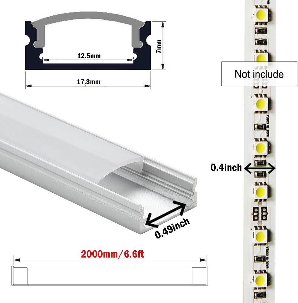 6x2m LED Strip Light Channel with Milky Cover Diffusers, End Caps and Mounting Clips B887190
