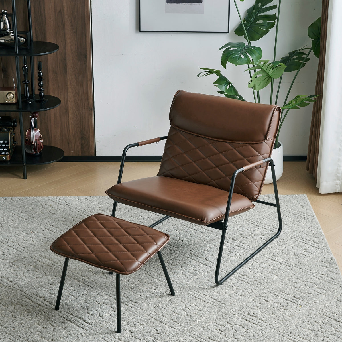 Dark Brown Accent Chair and Ottoman Set O838913