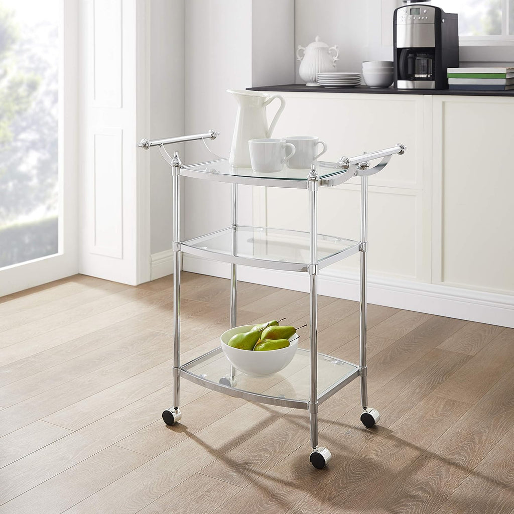 Chrome and Clear Glass Mobile Bar Cart L151