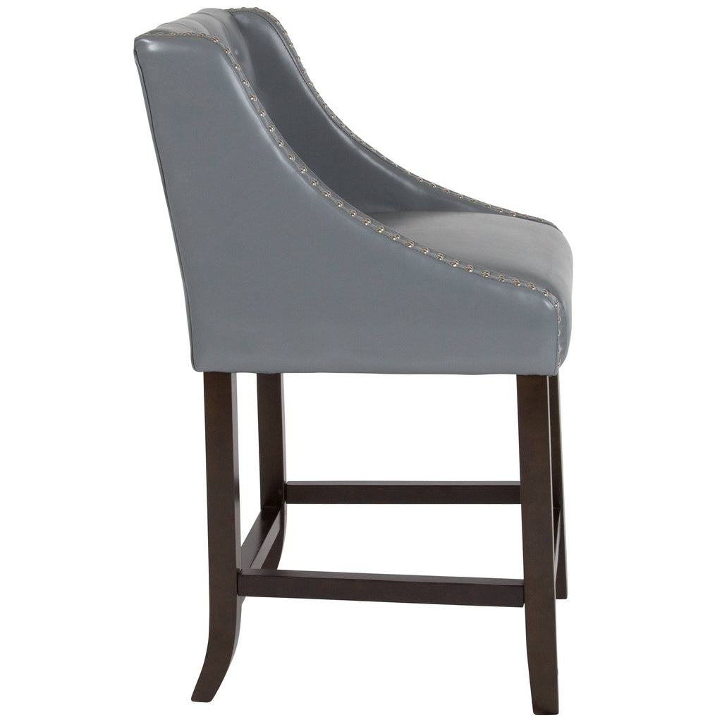 Set of 2 Black Leather Fabric Wood Stools H2340