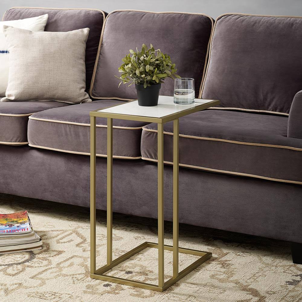 White Faux Marble Gold Asymmetrical Side Table H879