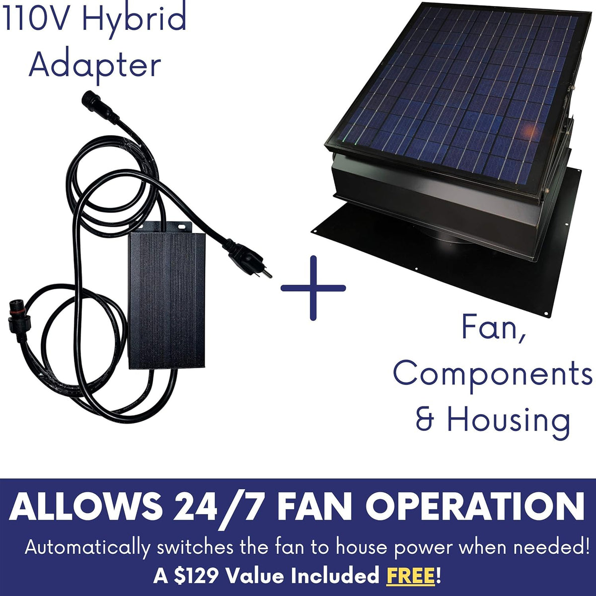 Solar Attic Fan with Thermostat/Humidistat/adapter, 22.5 x 22.5 x 11 IN. F296834