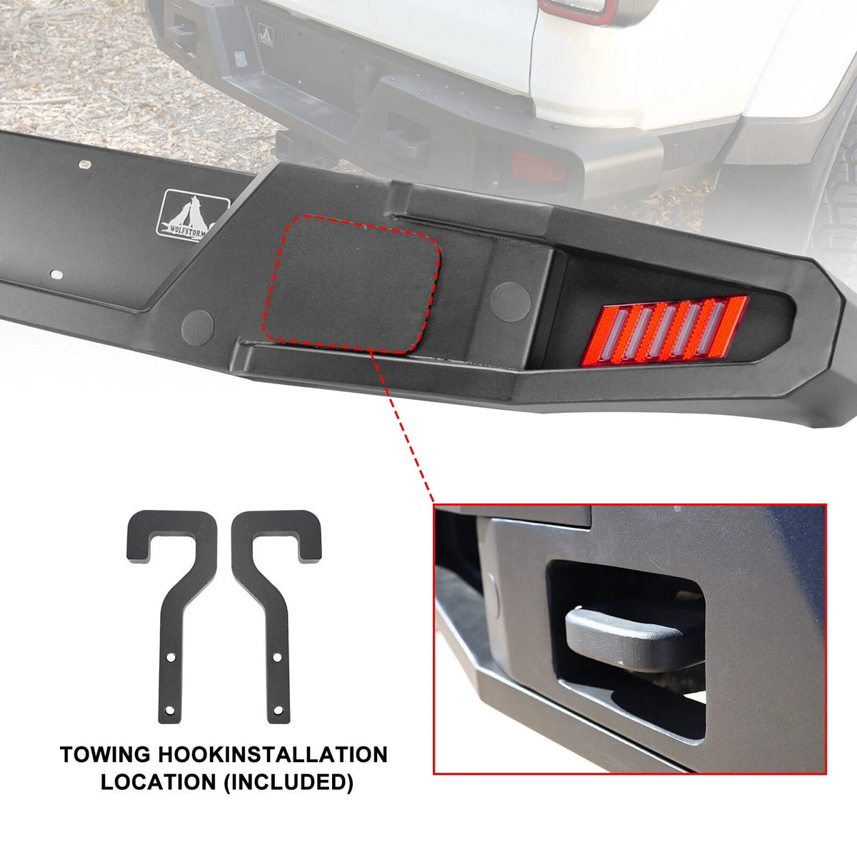 Steel Full Width Rear Bumper with 2 LED Lights D702