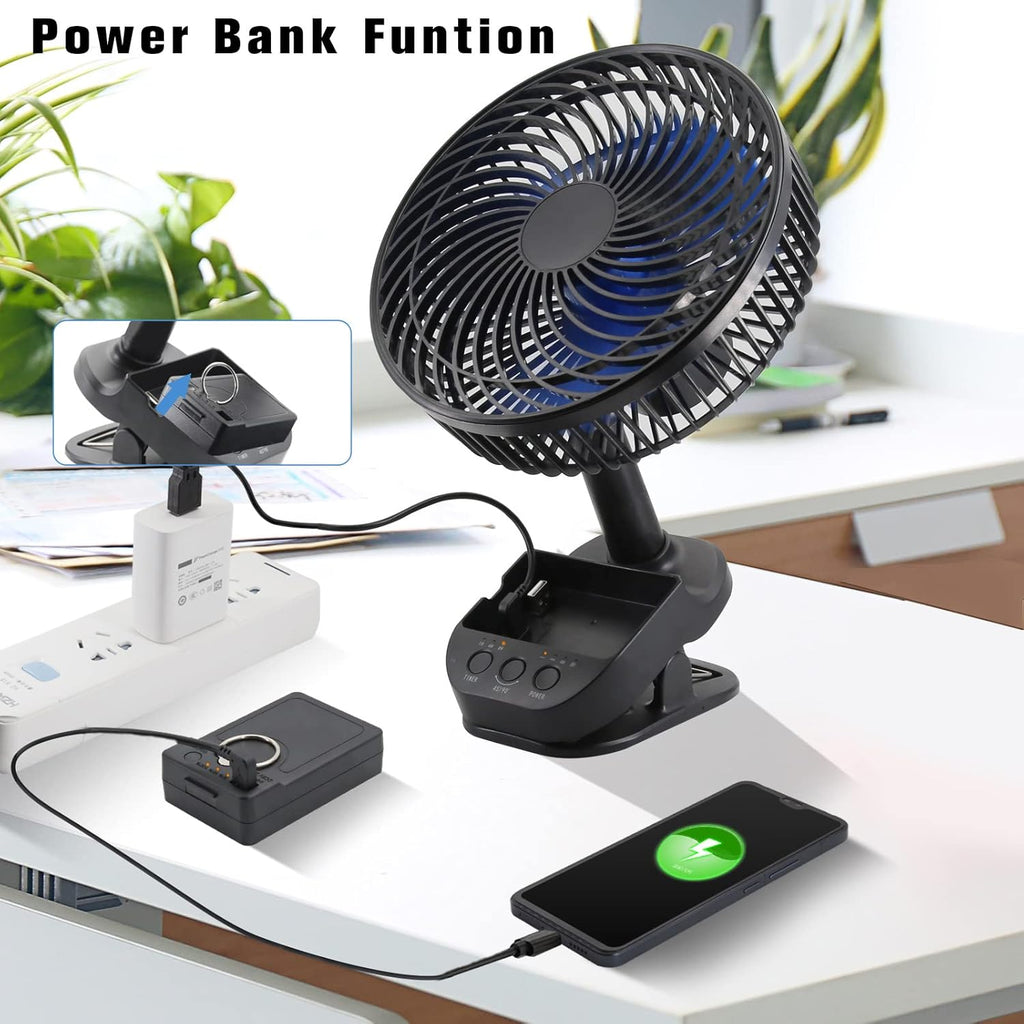 Rechargeable 8" Clip Fan with Power Bank Function, Pack of 2 Y256248