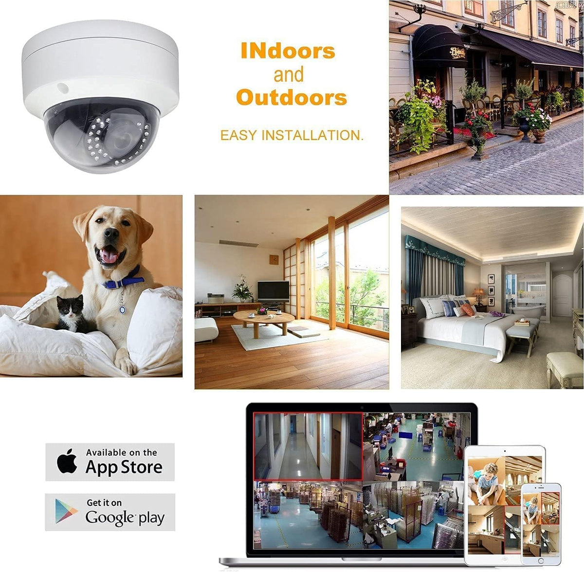 5MP PoE IP Dome Security Camera, 2.8mm Wide Angle, H.265 IP66 Waterproof Built-in Micphone/Audio R119