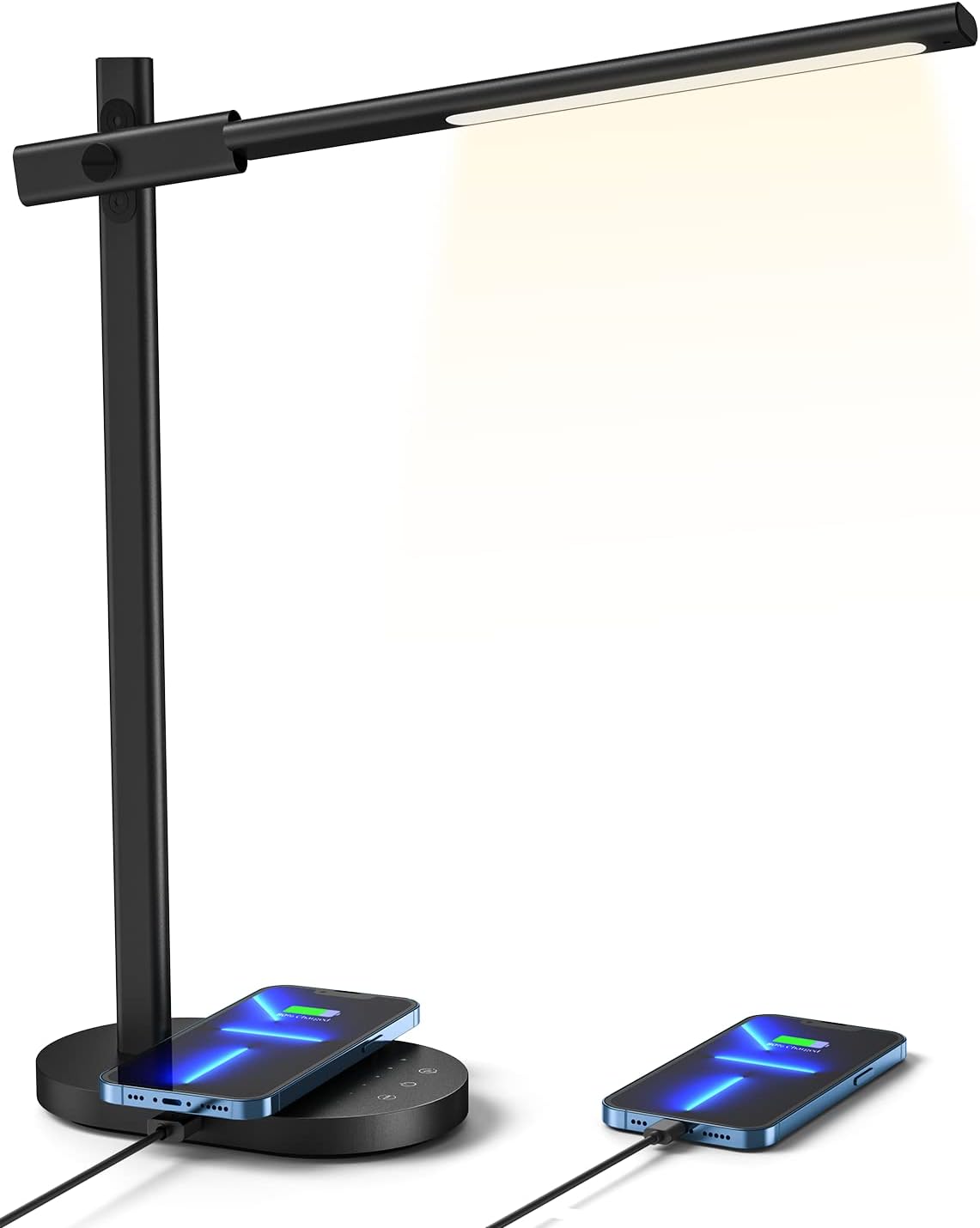 Grey LED Desk Lamp with 10W Wireless Charger, USB Port, 6 Brightness Levels F733207