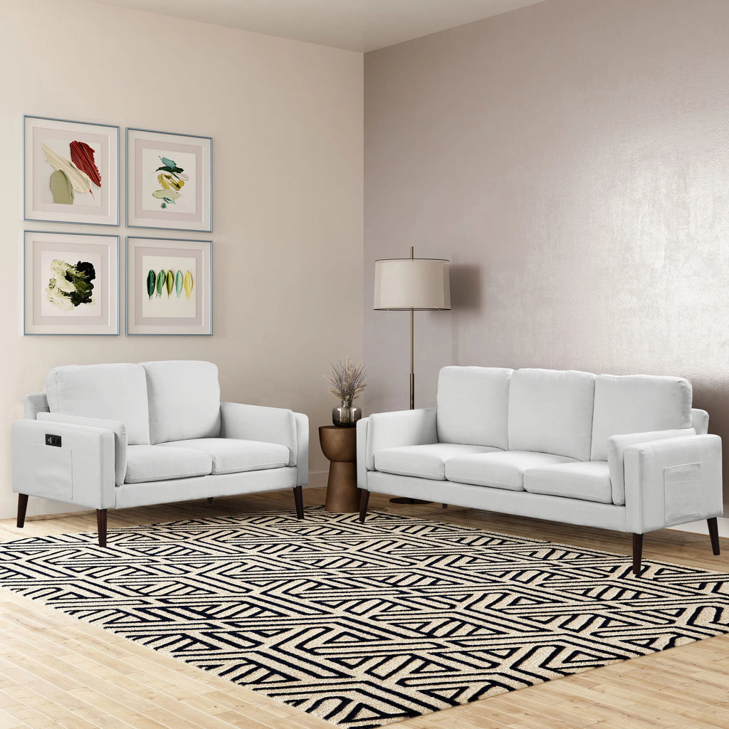 Gray Upholstery Sofa with Side Pocket and USB Power V670047