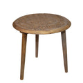 Brown Wooden Accent Table with Floral Engraving J71688
