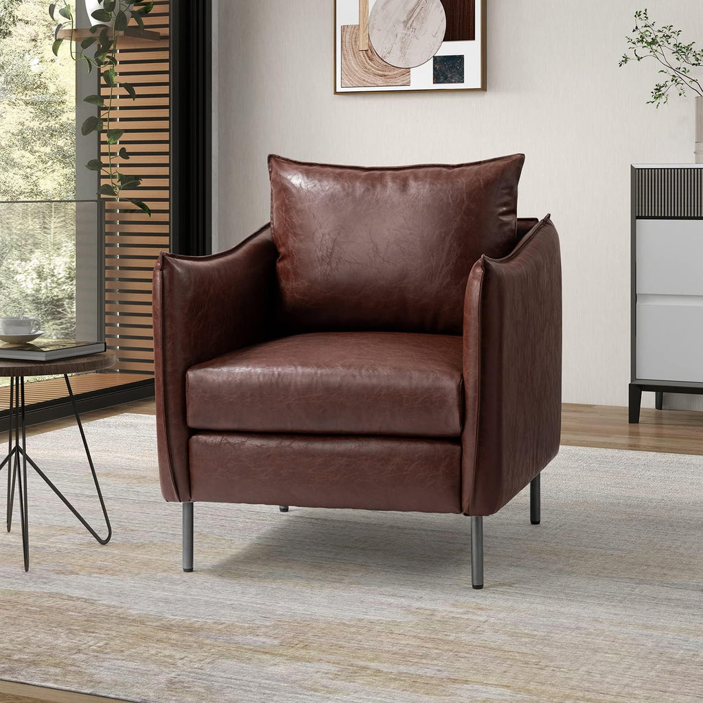 Brown Faux Leather Armchair with Moveable Cushion Y761370