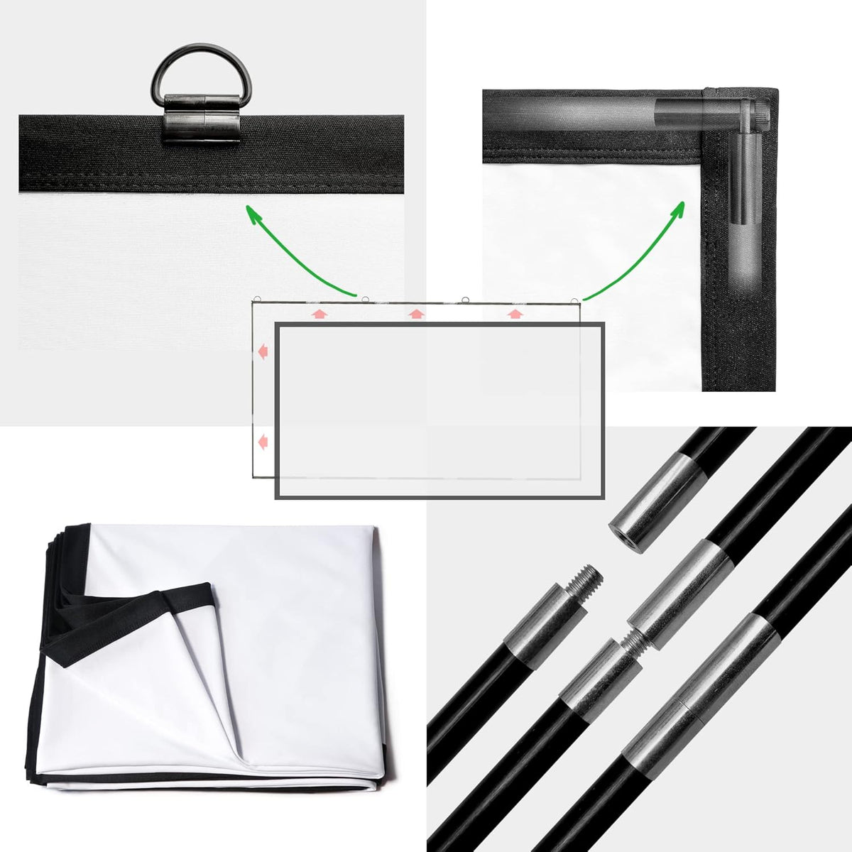 Foldable Projector Screen 120 inch 16:9 HD 4K Anti-Crease Black Backing Portable Projection Screen Pack of 2 Z841171