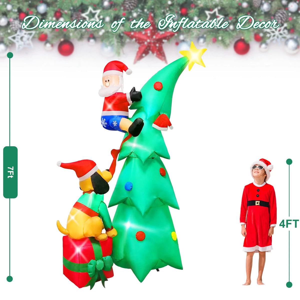 7ft Christmas Inflatable Santa Claus with Dog, 6 LED Lights L181351