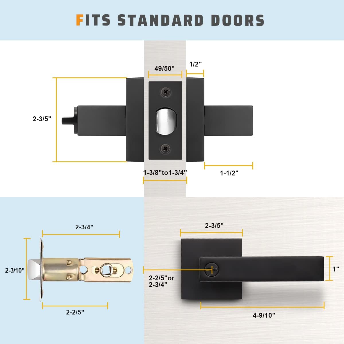3 Pack Matte Black Interior Door Handles with Lock X760