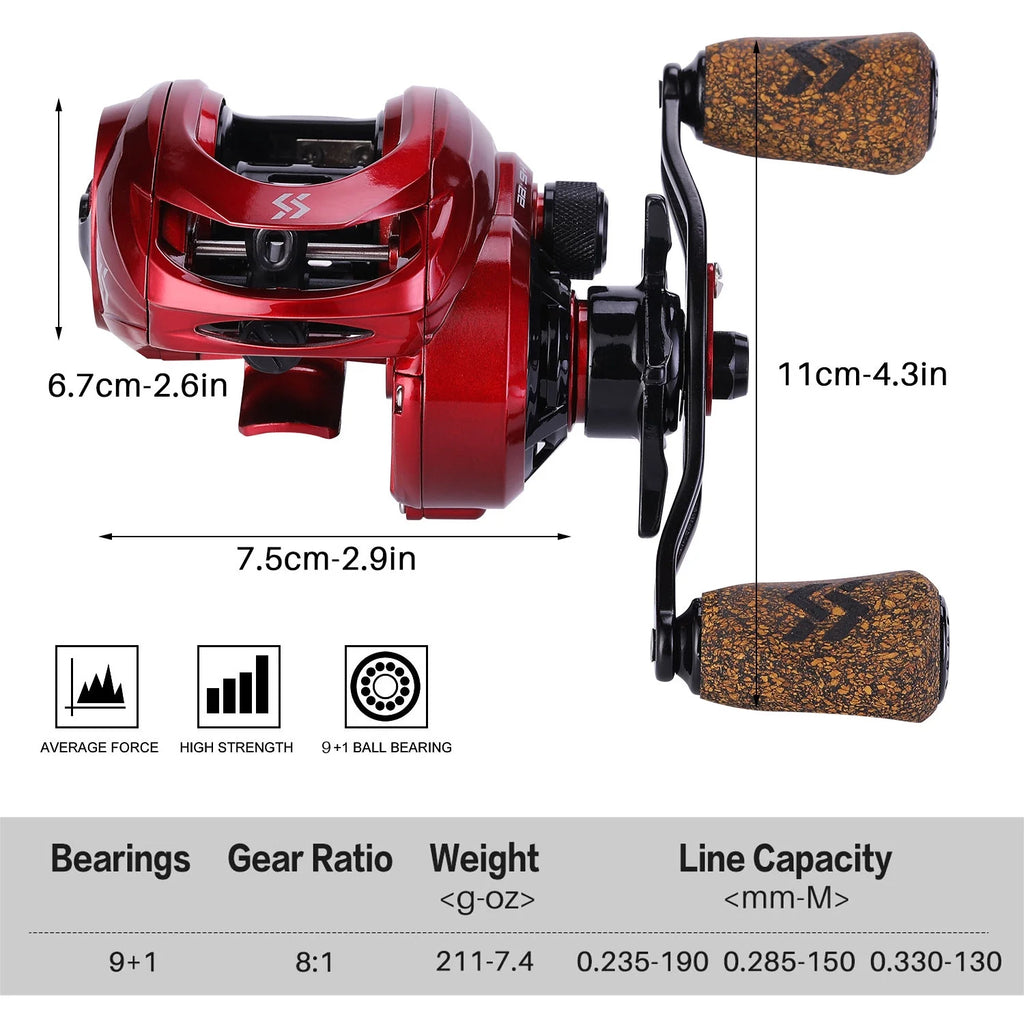 Baitcasting Fishing Reel with 18lb Drag 9+1 Shielded Ball Bearings B9408