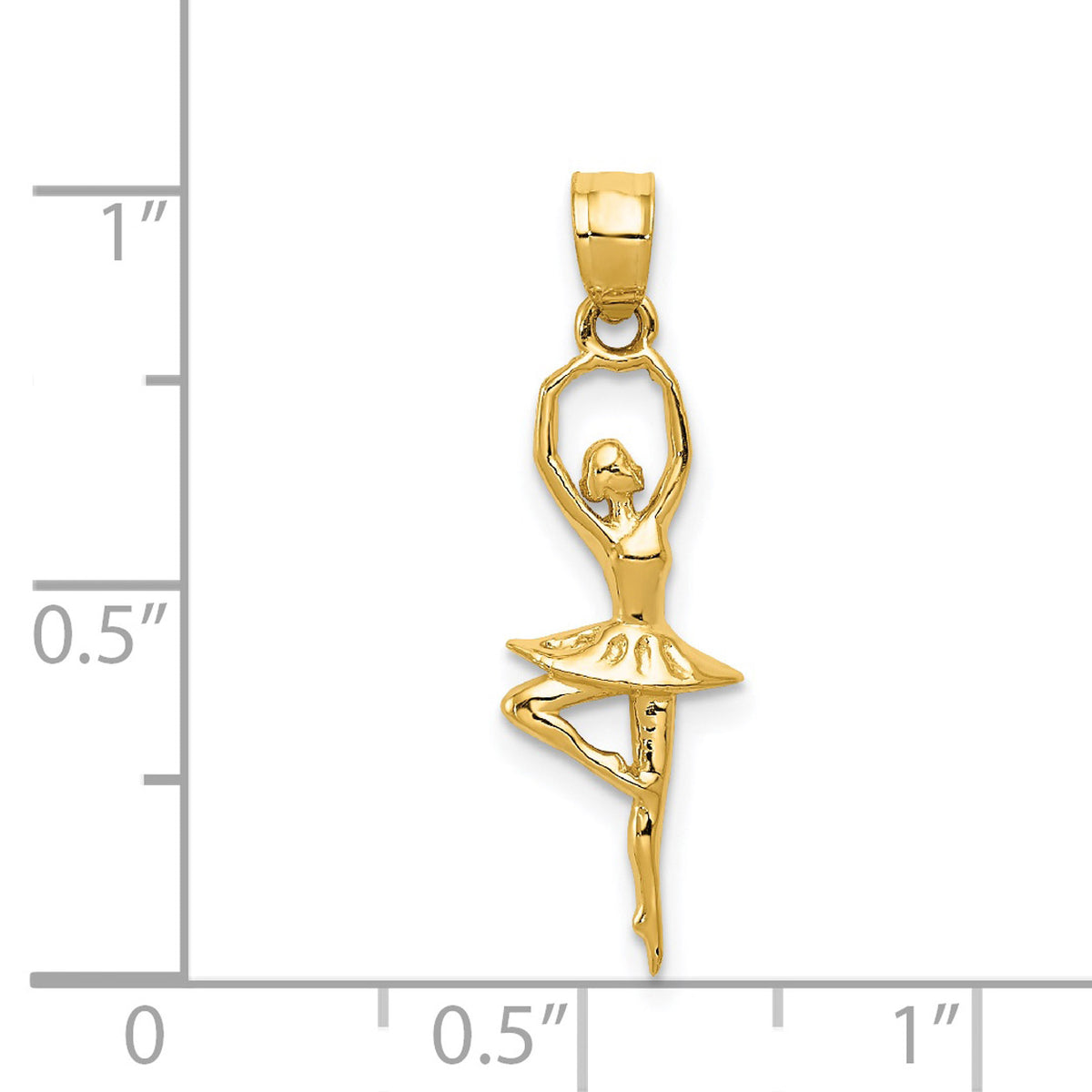 14K Yellow Gold Polished Small Ballerina Pendant Charm With 14K Yellow Gold Lightweight Rope Chain Necklace 16'' C620560