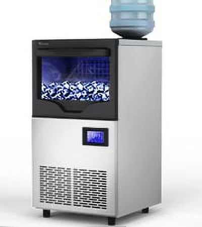 Commercial Ice Maker Machine 100lbs/24h with 33lbs Storage Bin, Stainless Steel Ice Scoop, Blue Light, Freestanding Ice Machine Water Bottle X1625