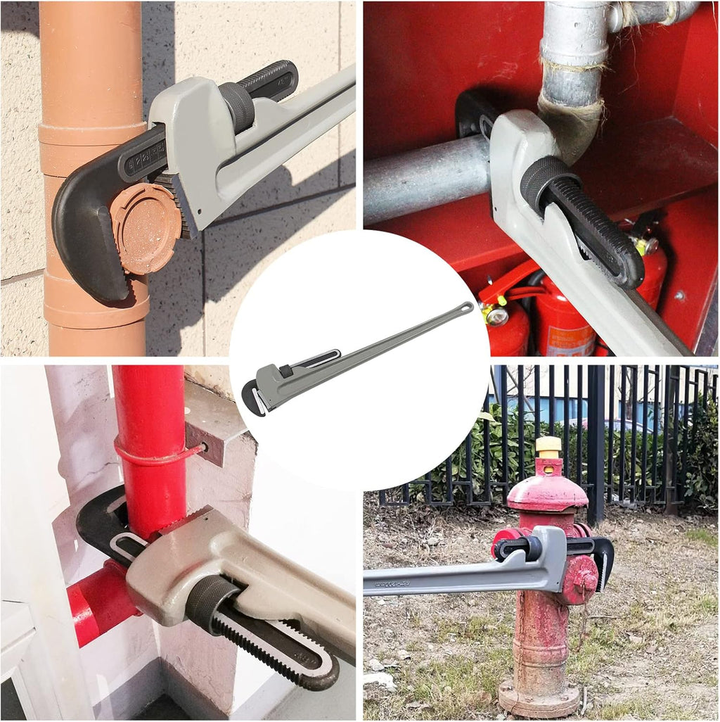48-inch Aluminum Pipe Wrench, 8-inch Adjustable Jaw Capacity, Grey X78660