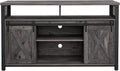 Rustic Brown and Black TV Cabinet with Sliding Barn Doors and Adjustable Storage Shelves L68397