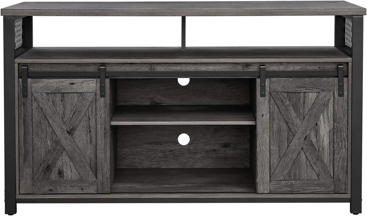 Rustic Brown and Black TV Cabinet with Sliding Barn Doors and Adjustable Storage Shelves L68397