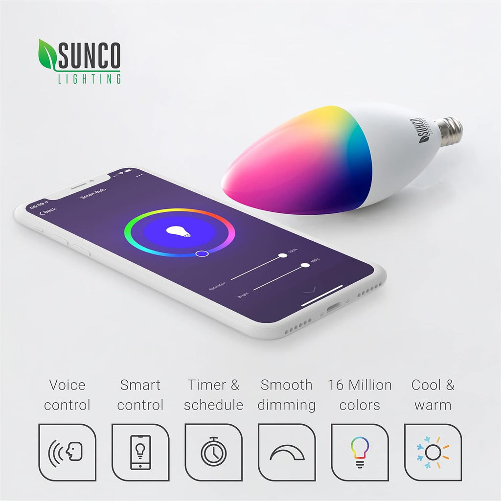 6 Pack WiFi LED Smart Bulb B11 Candelabra 4.5W E12 Base Color Changing Dimmable Z354363