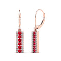 14K Rose Gold Diamond and Ruby Bar Drop Earrings B9811