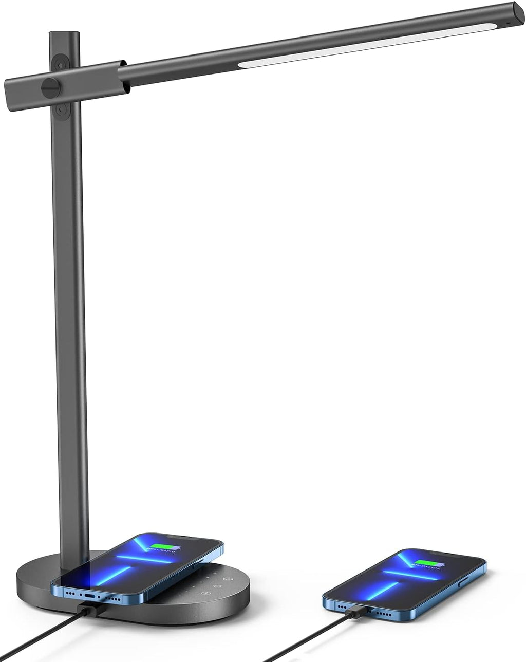 Grey LED Desk Lamp with 10W Wireless Charger, USB Port, 6 Brightness Levels F733207