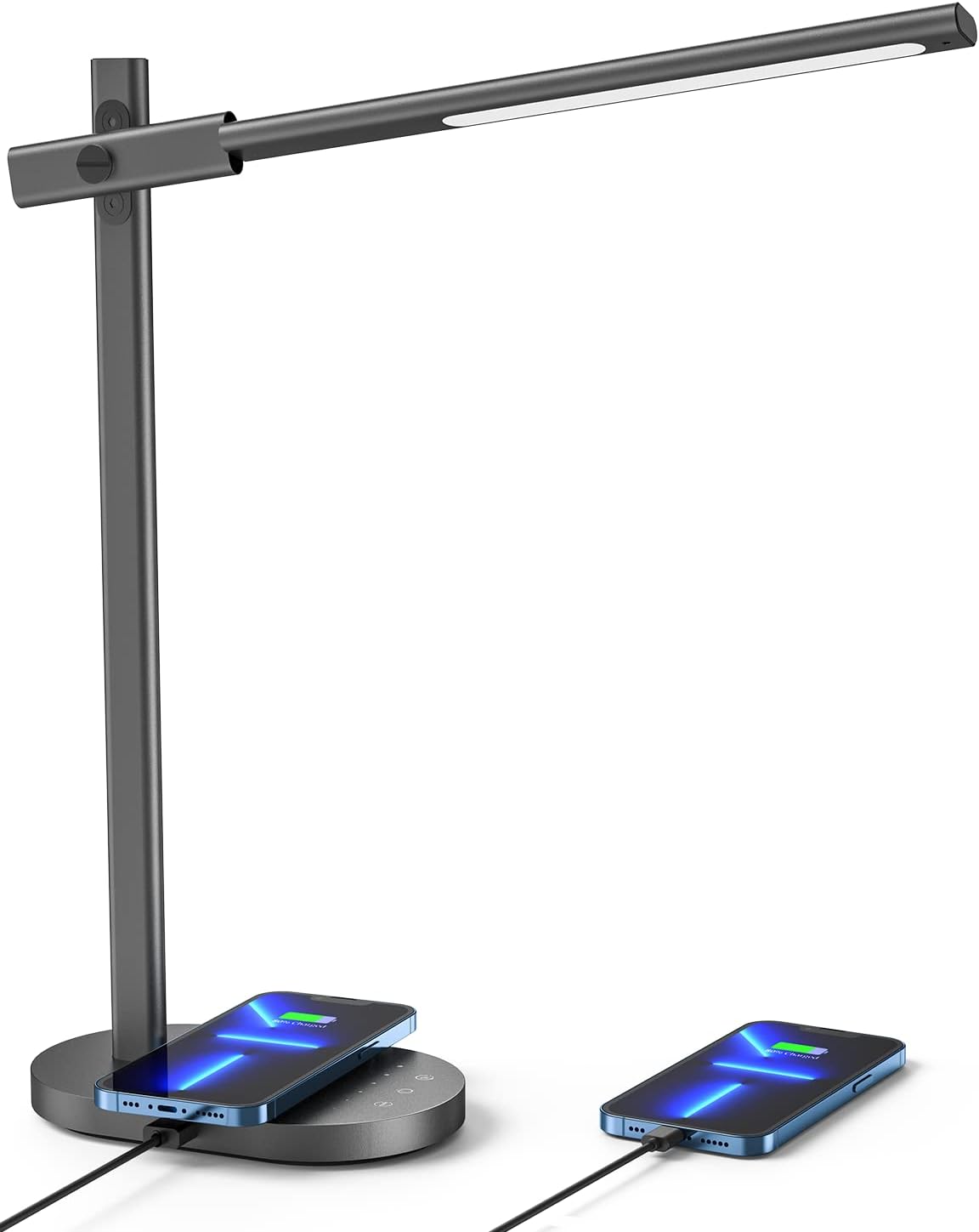 Grey LED Desk Lamp with 10W Wireless Charger, USB Port, 6 Brightness Levels F733207