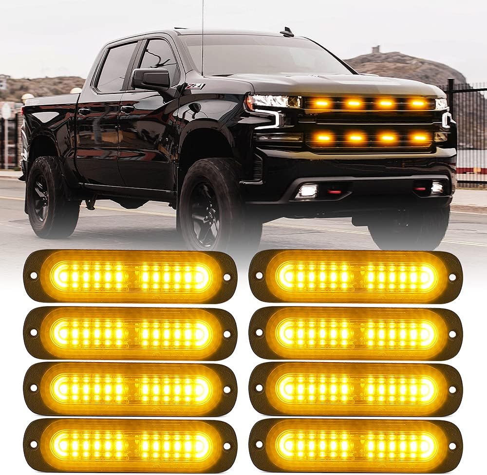 Amber 12 LED Emergency Strobe Lights Kit Surface Flush Mount Hazard Warning Flashing Light Head for Off-Road Vehicles ATV Trucks Cars - 10PCS Pack of 2 U1310