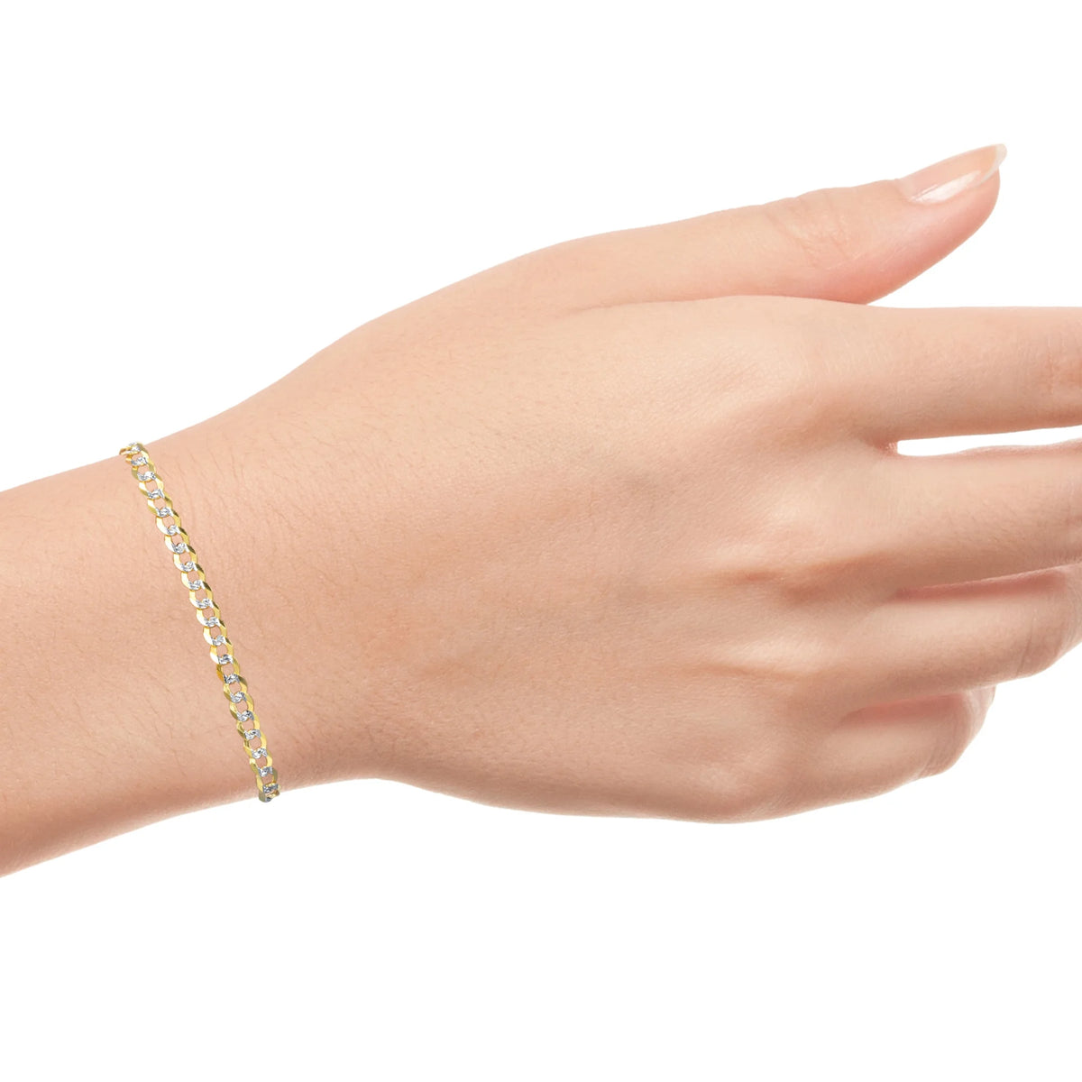 10k Yellow Gold Solid 5mm Cuban Chain Diamond Cut Pave Two Tone Bracelet N159721