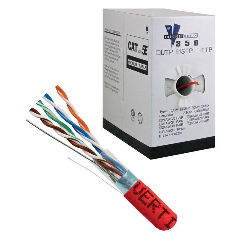 Shielded Cat5e Bulk Ethernet Cable, 24AWG Solid Bare Copper, 1000ft, Red J807
