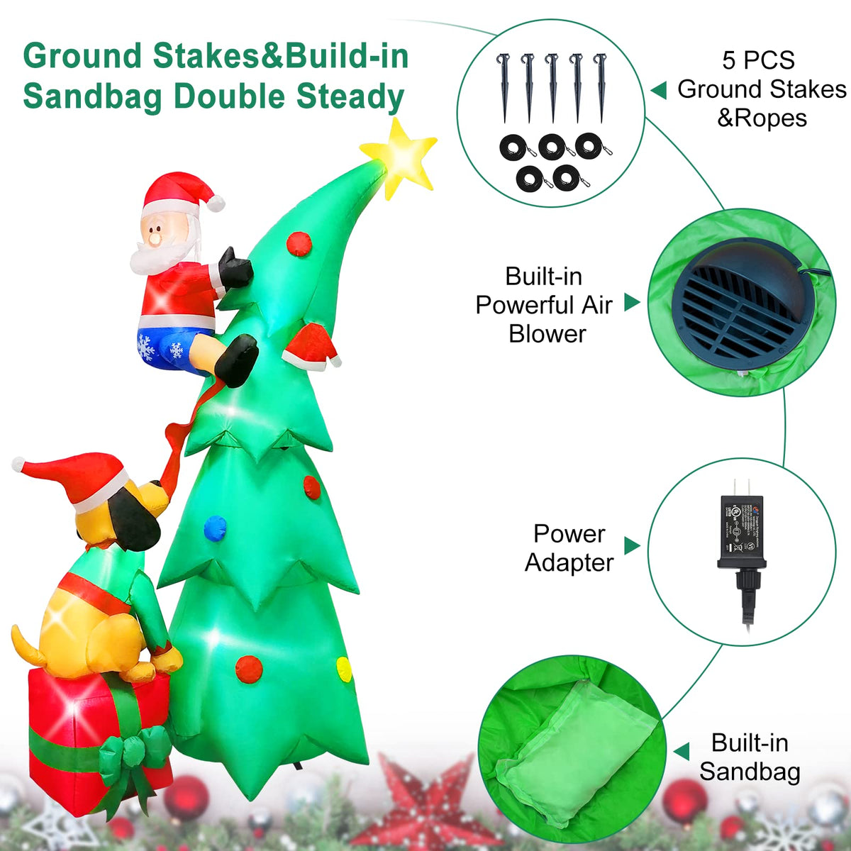 7ft Christmas Inflatable Santa Claus with Dog, 6 LED Lights L181351