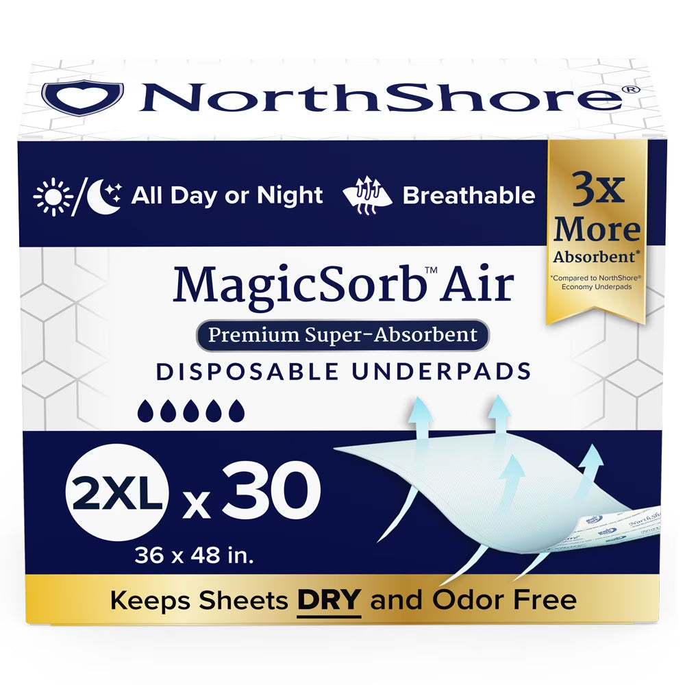 Super-Absorbent Disposable Underpads, Extra Long, 36x48 in., 2X-Large, Case/30 E841346