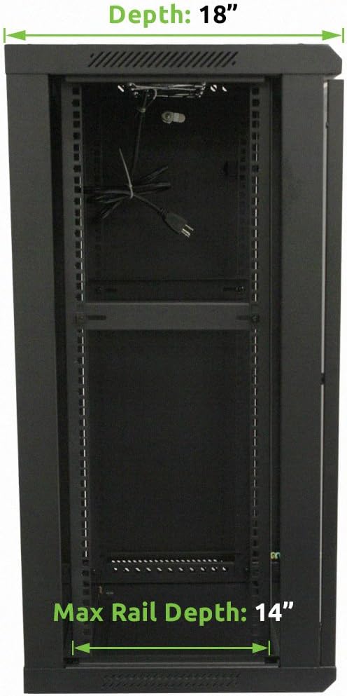 18U Wallmount Cabinet Enclosure 19-Inch Server Network Rack with Locking Glass Door Black S76793