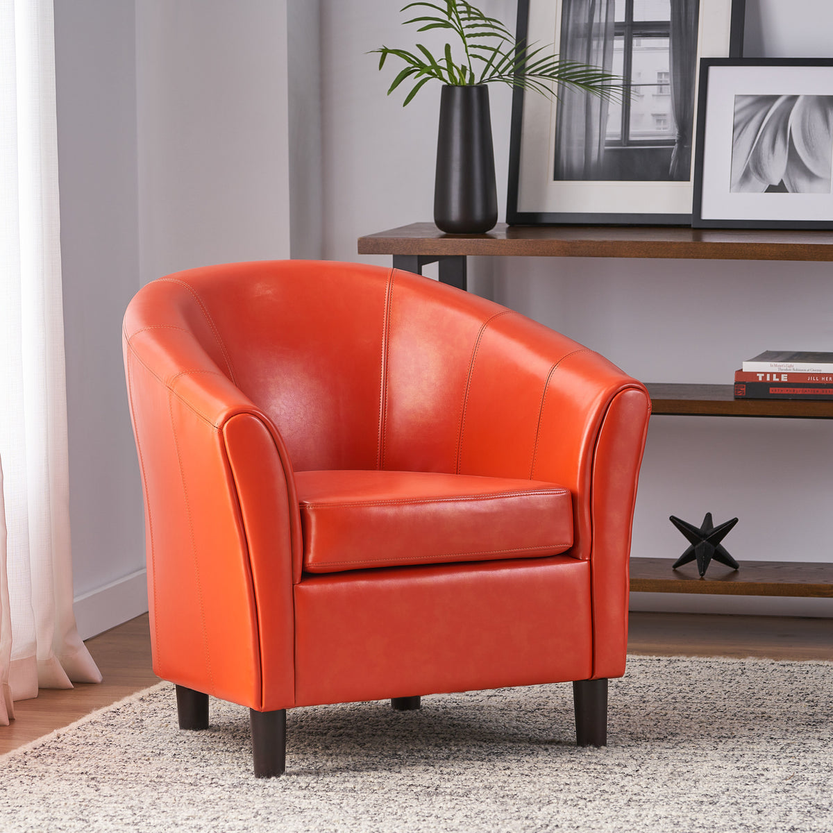Orange and Dark Brown Bonded Leather Club Chair Q278