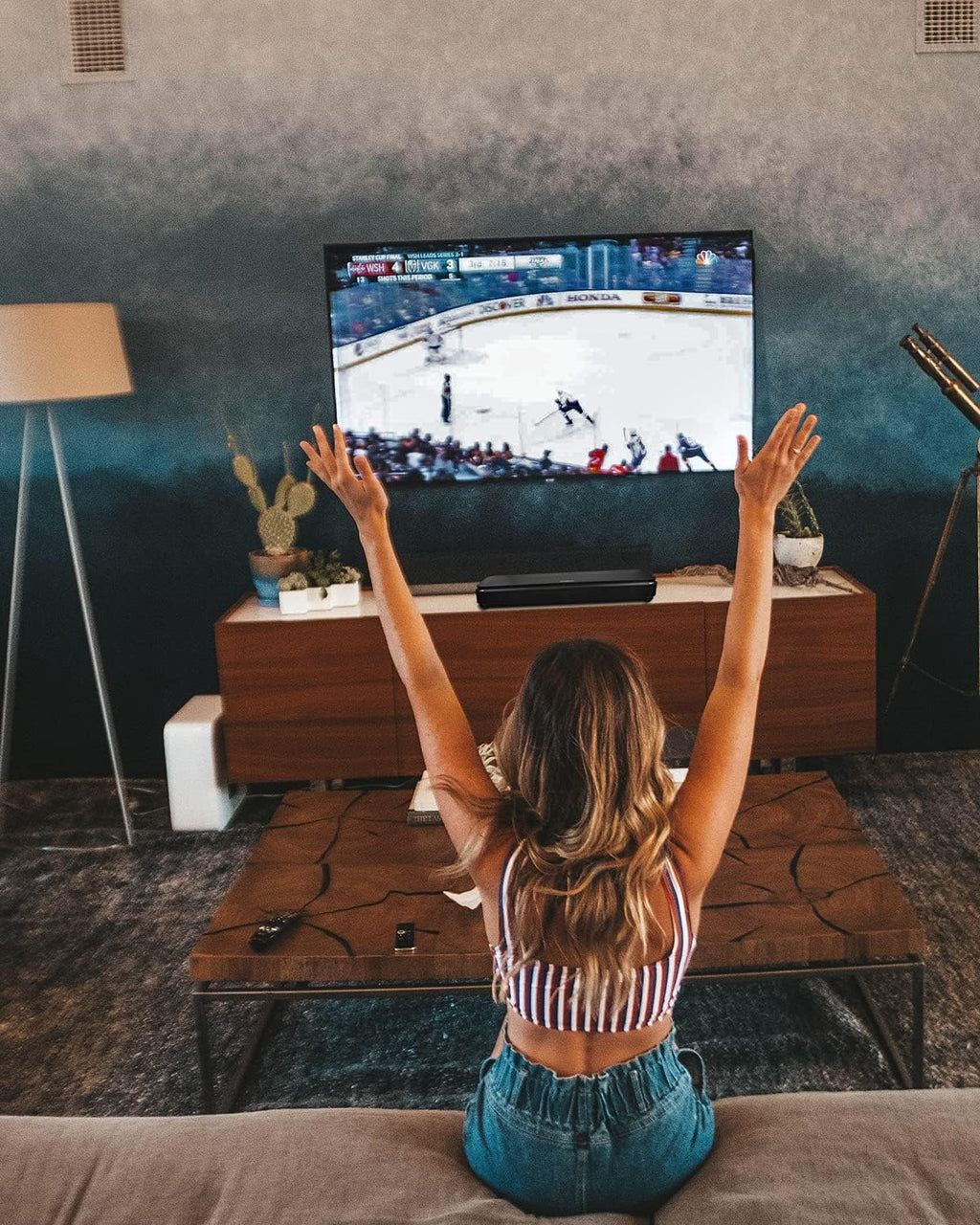 2.1ch Sound Bar with Built-in Subwoofer, Bluetooth, HDMI ARC, Optical, Aux-in, USB, 3 EQ Presets, Adjustable Bass D634050