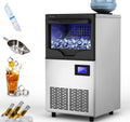 Commercial Ice Maker Machine 100lbs/24h with 33lbs Storage Bin, Stainless Steel Ice Scoop, Blue Light, Freestanding Ice Machine Water Bottle X1625