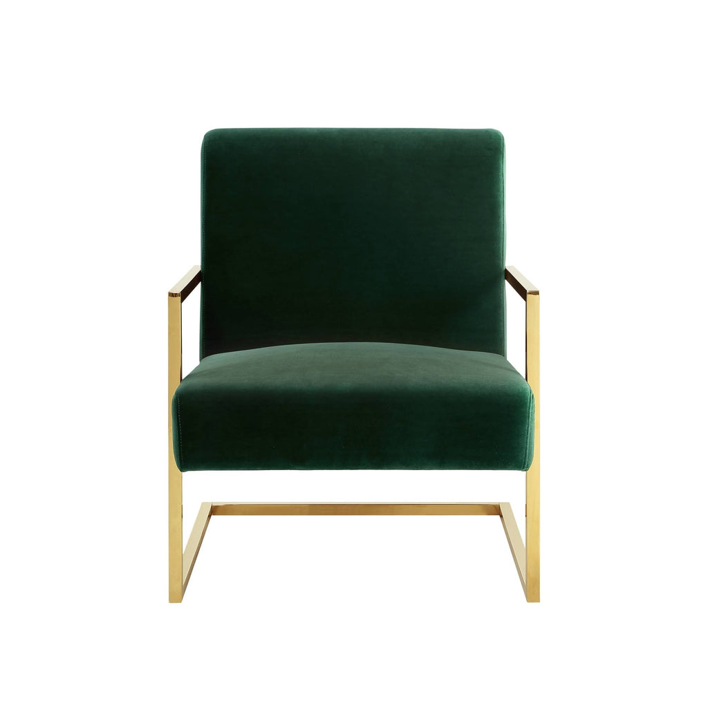 Velvet Accent Chair Square Arm Green/Gold I678706