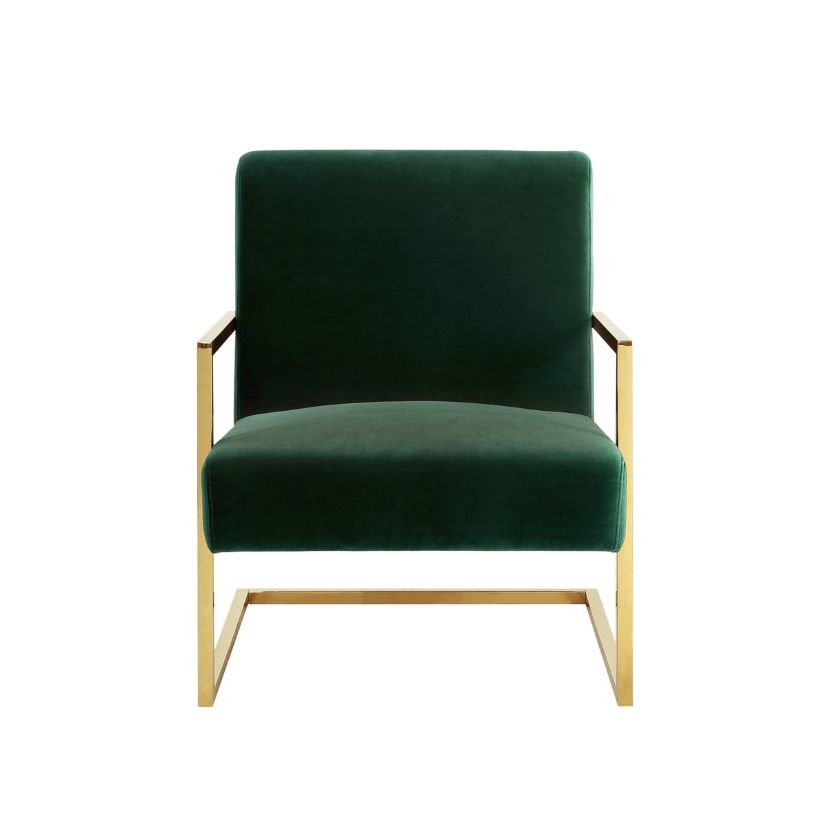 Velvet Accent Chair Square Arm Green/Gold I678706