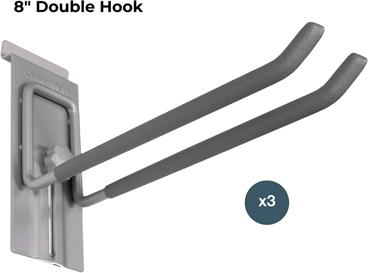 Slat Wall Storage Organizer with 8 Inch Locking Double Hooks (3 Pack) G239
