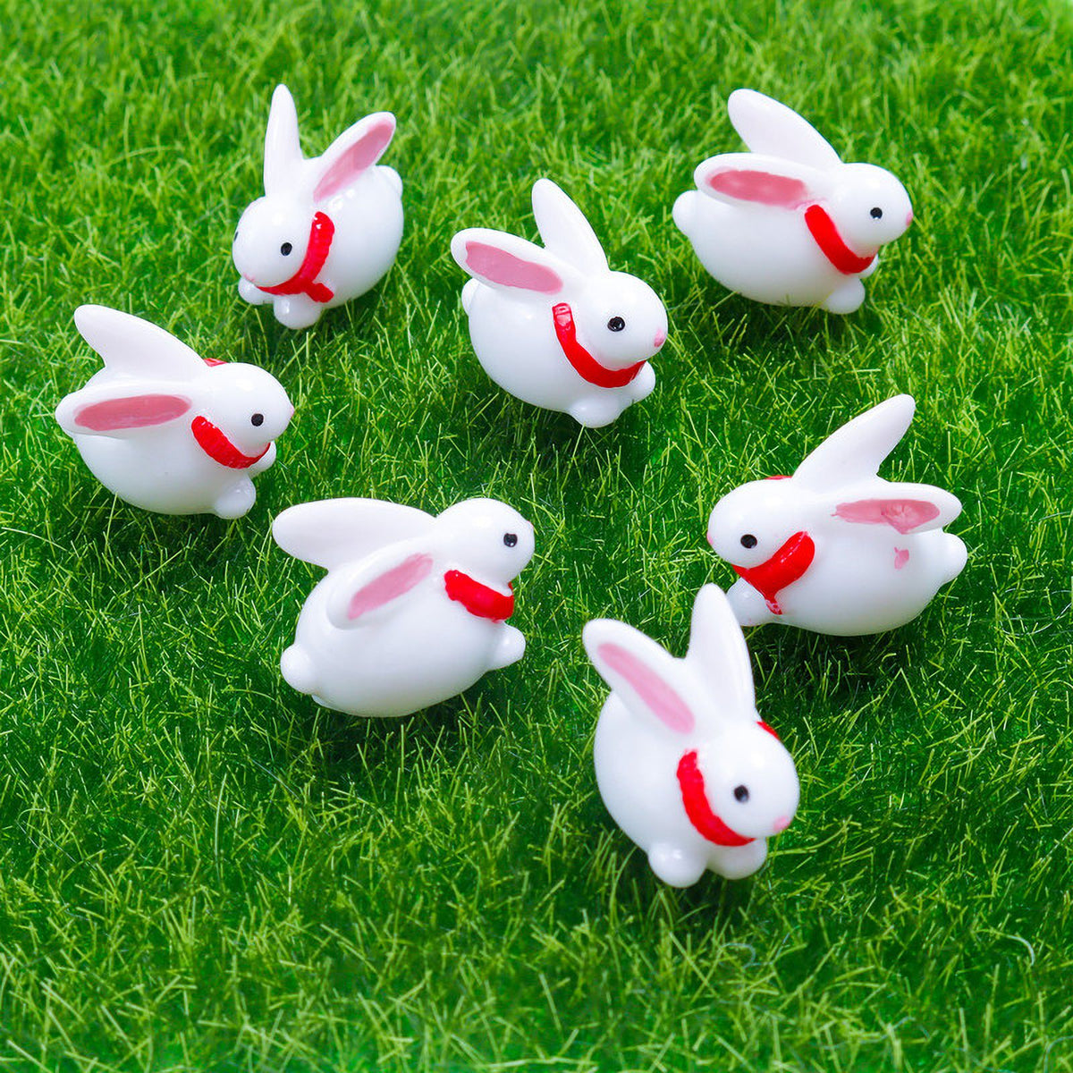 40 Pcs Resin Rabbit Figurines with Red Scarf B355