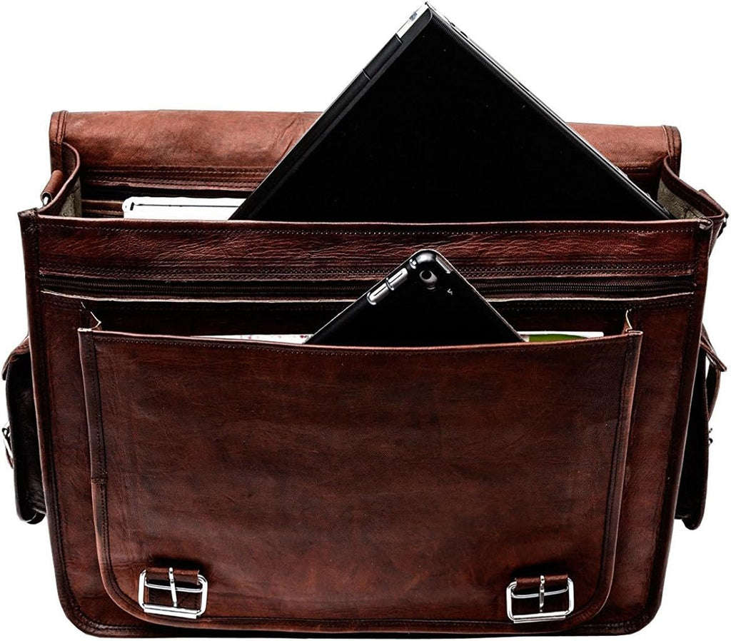 Brown Leather Messenger Bag 18 Inch Cross Body Laptop Briefcase N65765