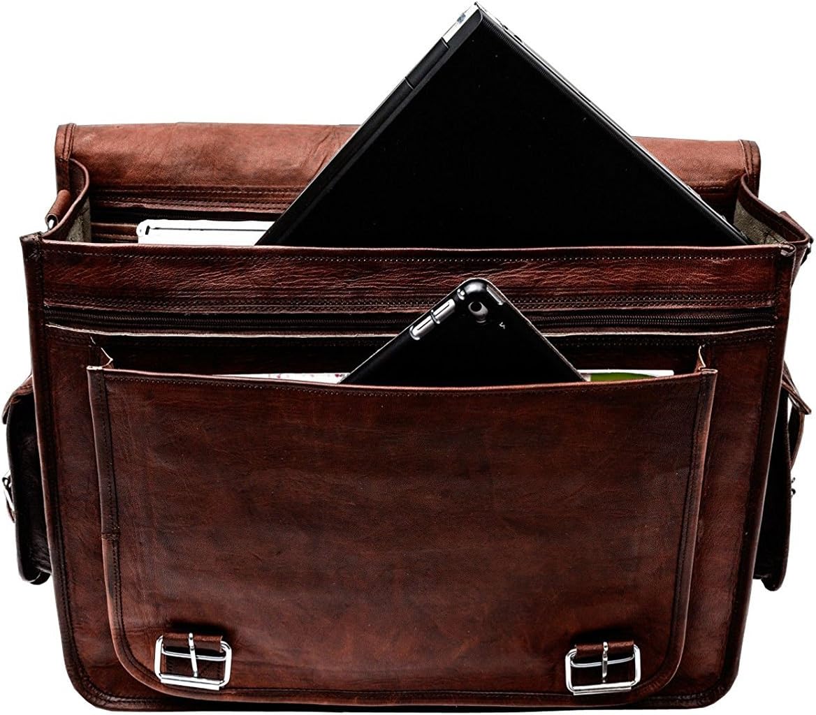 Brown Leather Messenger Bag 18 Inch Cross Body Laptop Briefcase N65765